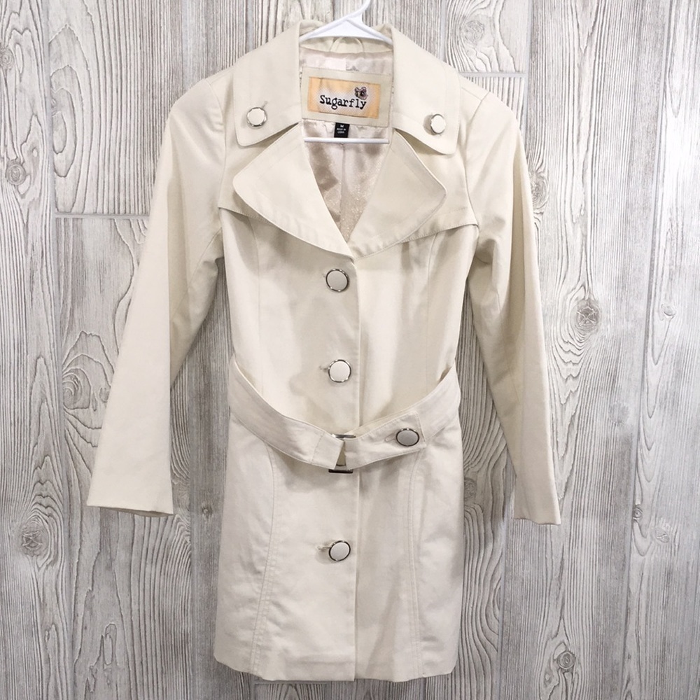 Sugarfly Girls Cream Off White Belted Double Breasted Trench Coat Jacket Medium
